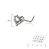 12PCS OF CZ CENTER HEART 316L SURGICAL STEEL L-SHAPE NOSE BOX